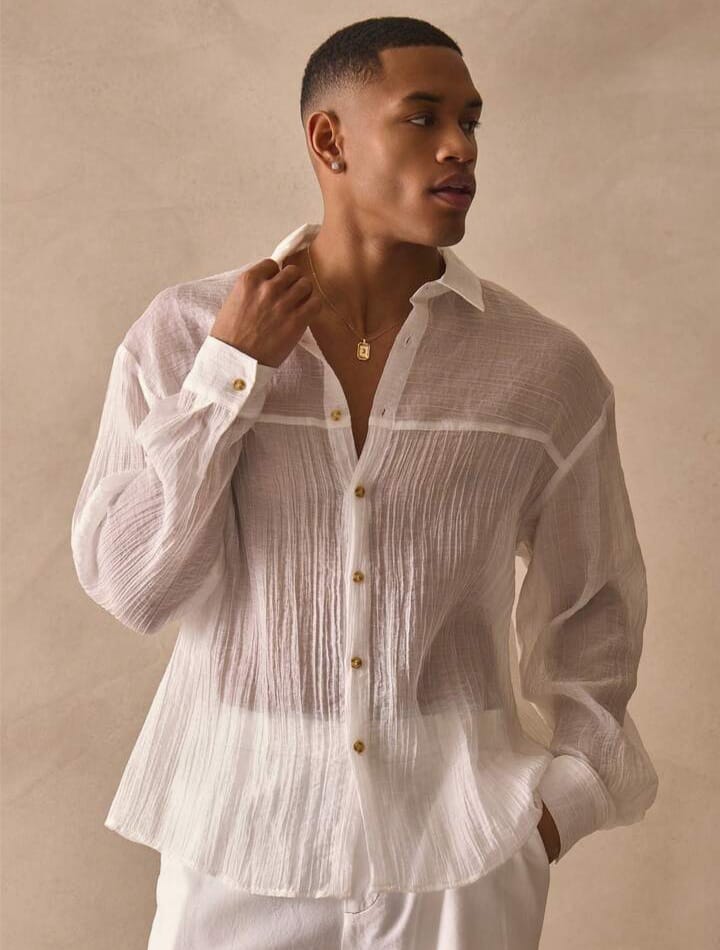 Men's Long Sleeve Oversized Light Weight Collared Button Through Shirt Top  Spring Summer Essentials